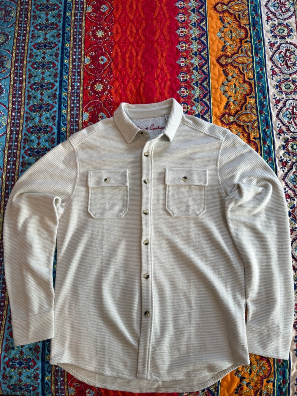 Robert Graham Brunner Classic Fit Cream Long-Sleeve Button-Down Knit Shirt